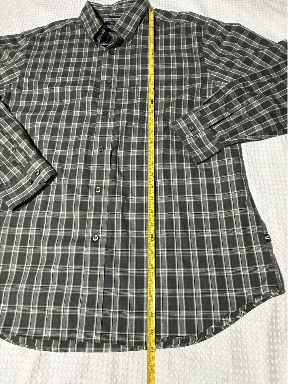 🎄Men’s Dress Shirt Nautica XL Long Sleeve Green Gray - Picture 7 of 12
